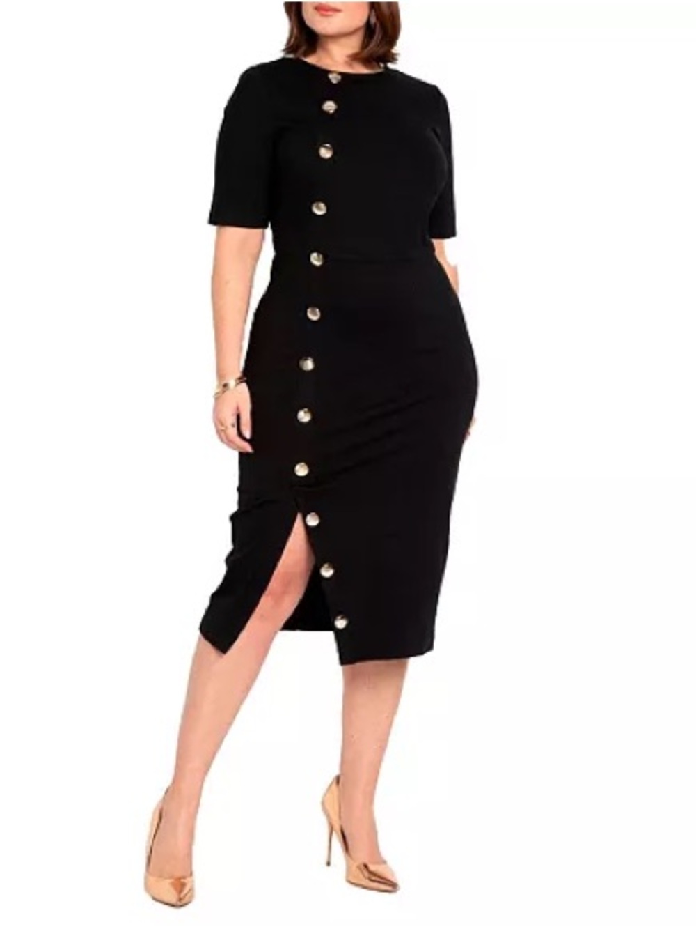 Elegant Black Button-Front Midi Dress